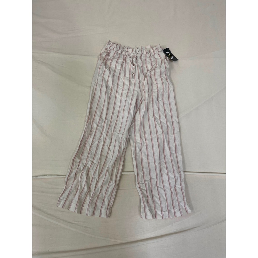 Art Class Girls Striped Linen Blend Wide Leg Pants Pink White Size S 6/7 NWT